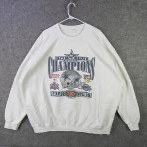 Vintage Dallas Cowboys Sweater Mens White NFL Football Five Time Champions 90s